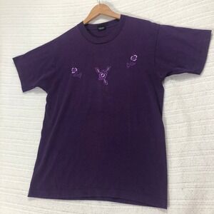 Screen Stars Best Purple Single Stitch T-Shirt Embroidered‎ Roses Made in USA L